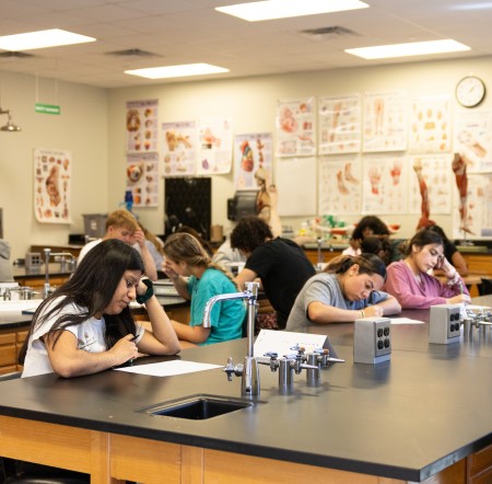 Students in a physical science classroom