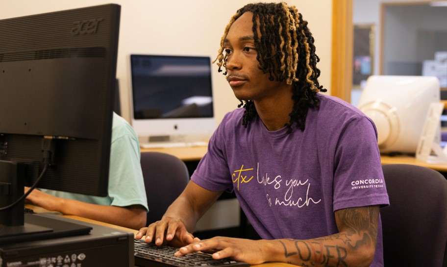 A student working in a computer lab