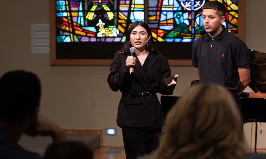 A student leading a chapel service