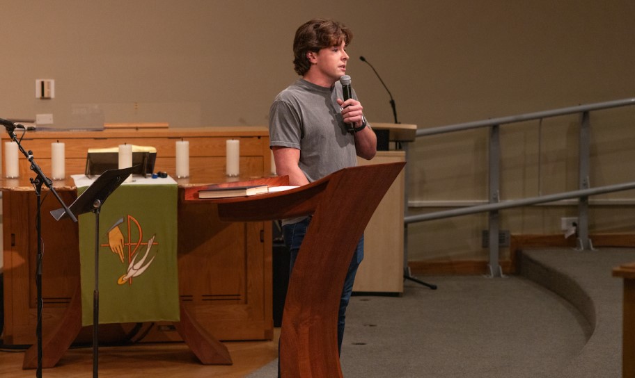 A Concordia Texas student leading a chapel service for Refuge