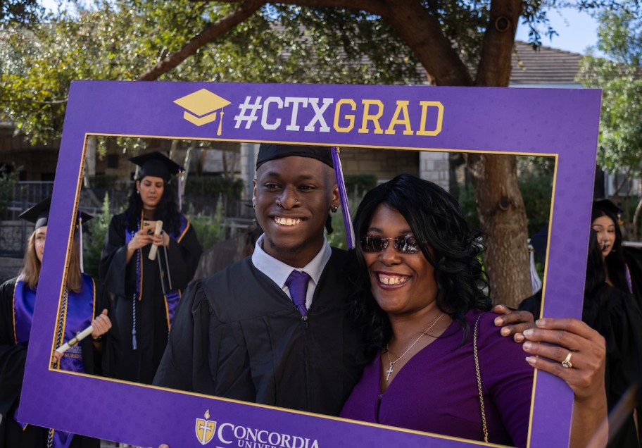 A student celebrating commencement.