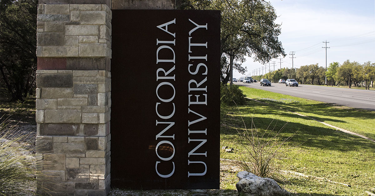 Concordia University Texas entrance sign