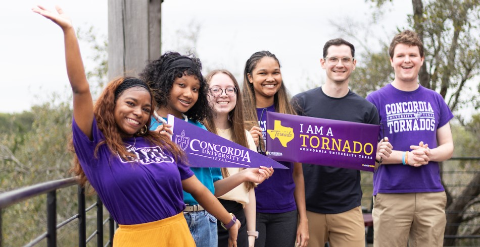 A group of Concordia Texas students excited to join the Tornado Nation