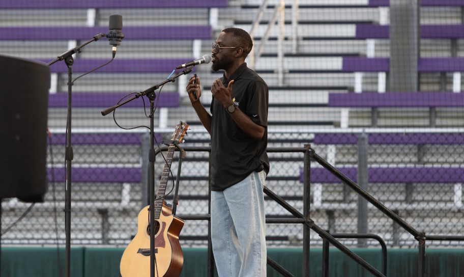 Jimmy sharing his testimony at our worship service hosted by our very own Tornado Christian Athletes (TCA)