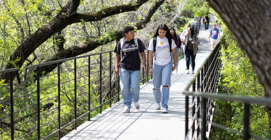 Students enjoying a stroll on campus