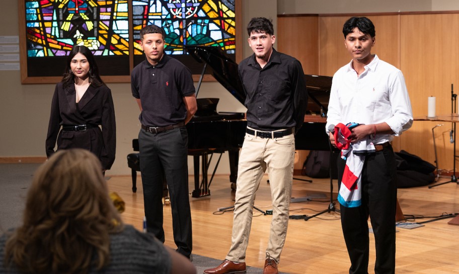 A group of students participating in the Pitch Perfect Competition
