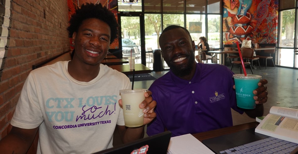 A pair of Concordia University Texas students at Black Rock Coffee